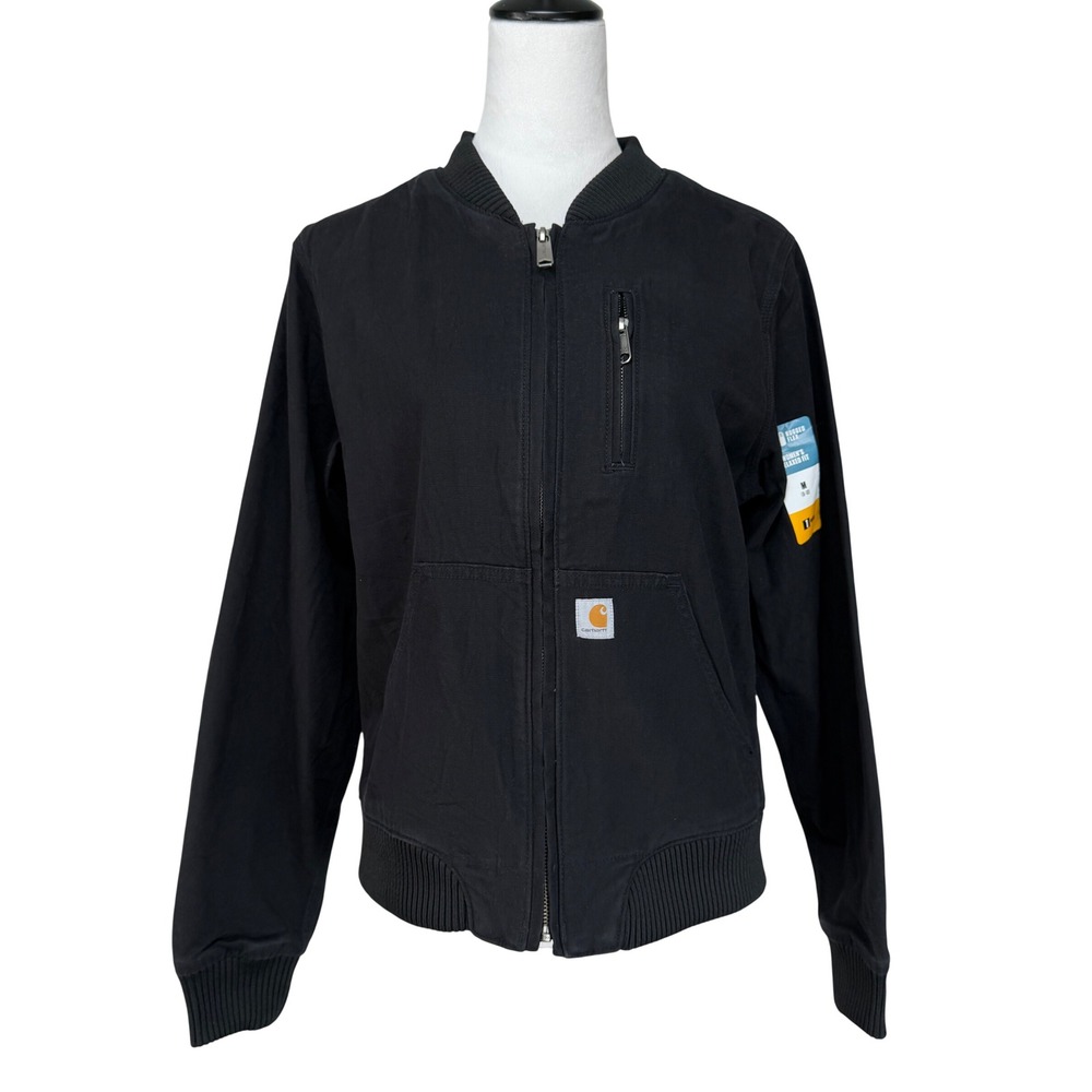 Carhartt NWT Women's Cotton Canvas Bomber Jacket M Black Rugged Flex OJ2524-W